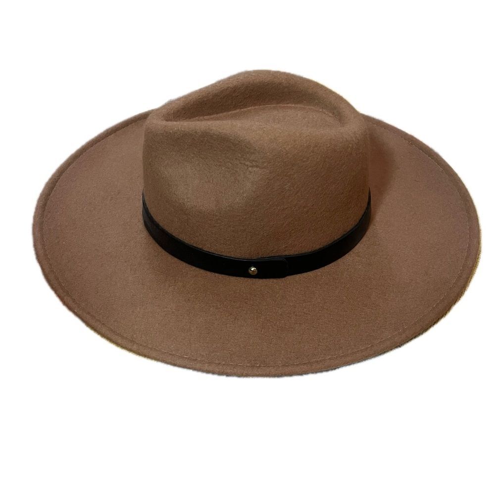 Carly Jean Los Angeles Brown Wide Brim Adjustable Ban Fedora Hat - Picture 4 of 6